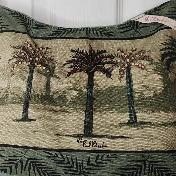 Paul Brent Palm Tree purse handbag canvas beaded army green - Picture 2 of 11